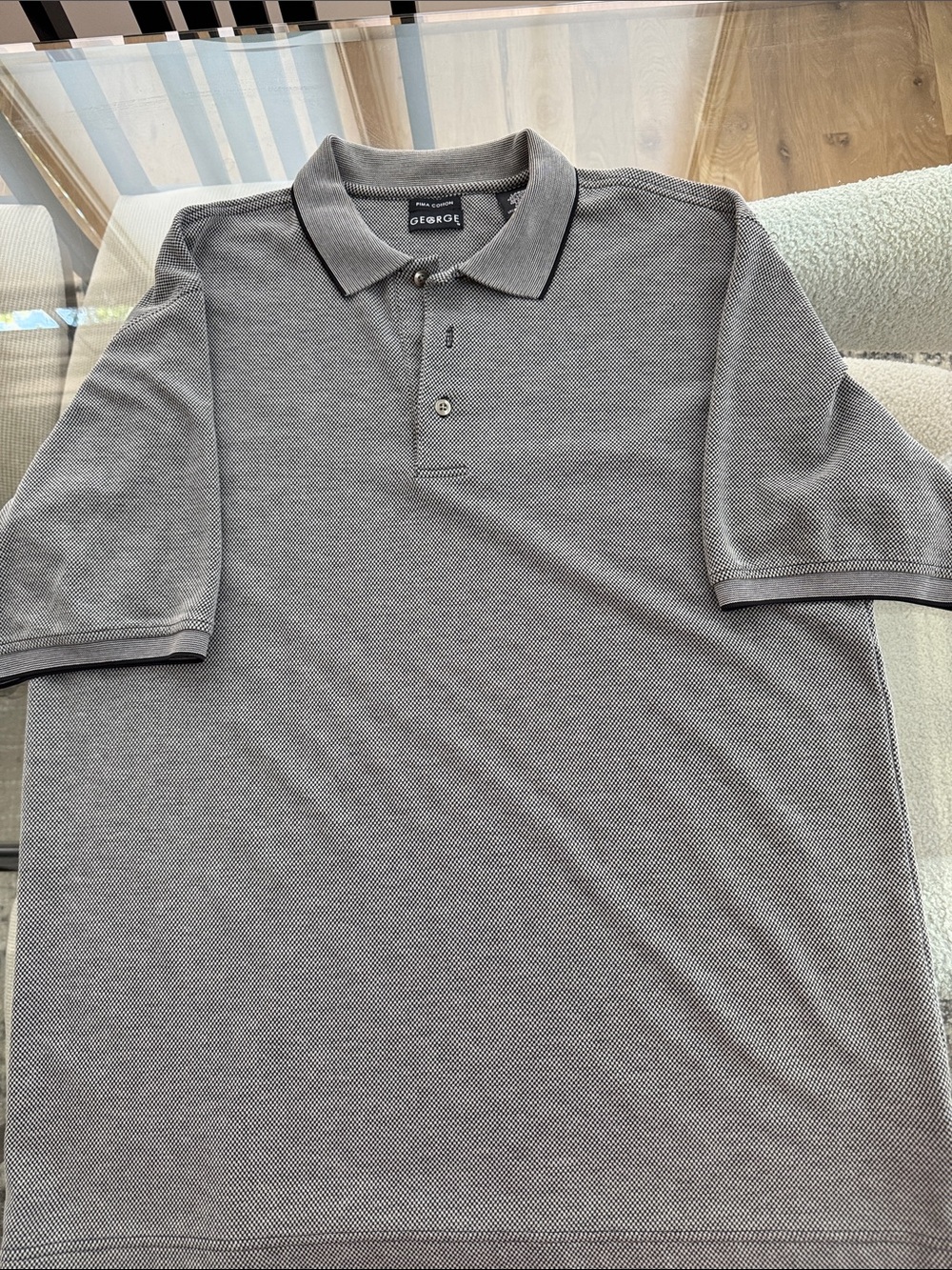 George Black and Gray Pima Cotton Short-Sleeve Polo